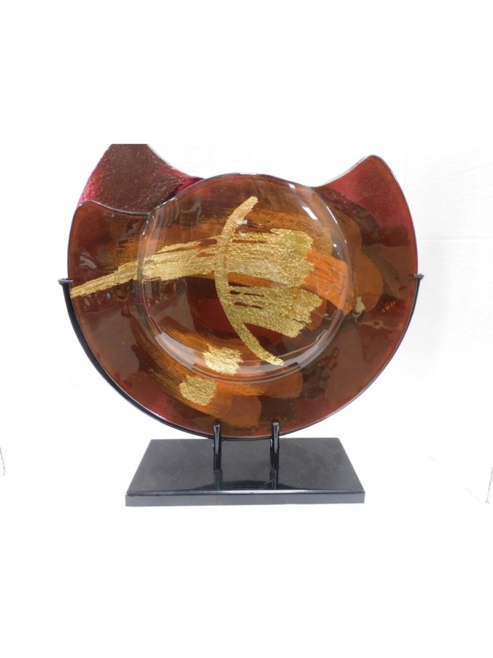 Jasmine Art Mettalic Gold Red Brown Combing Effect Vase On Metal Stand JC503F